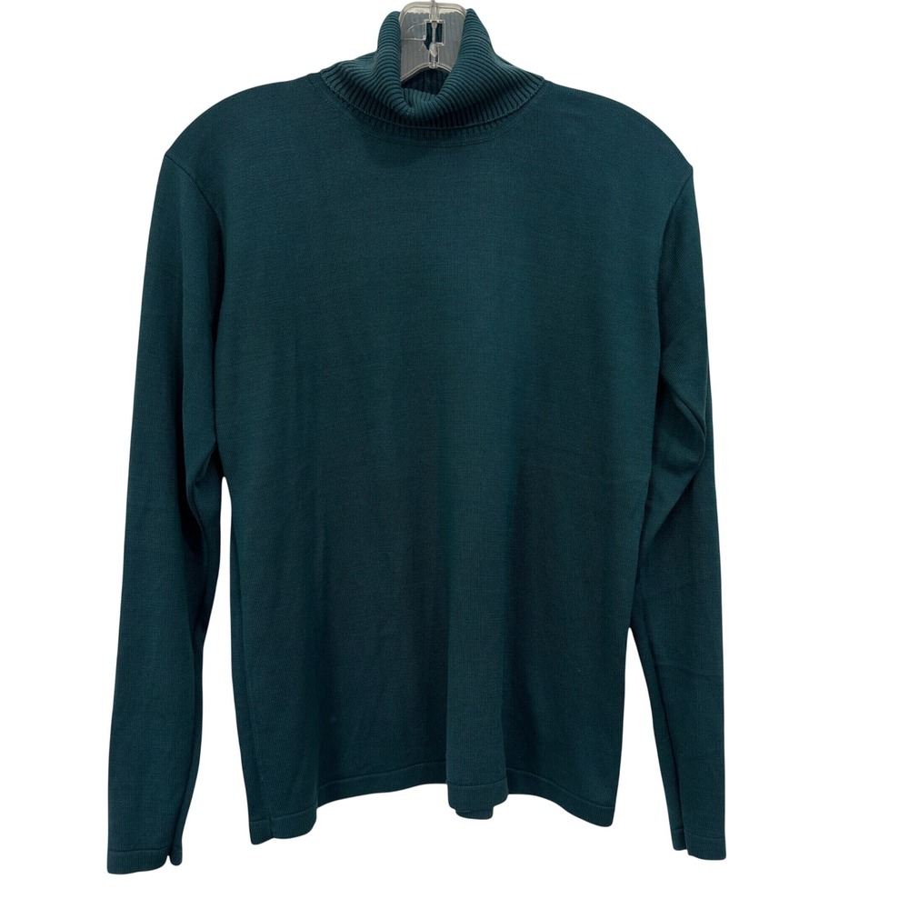Skyr 100% Silk Turtleneck Sweater Teal Green Ribbed Knit Old Money Size M